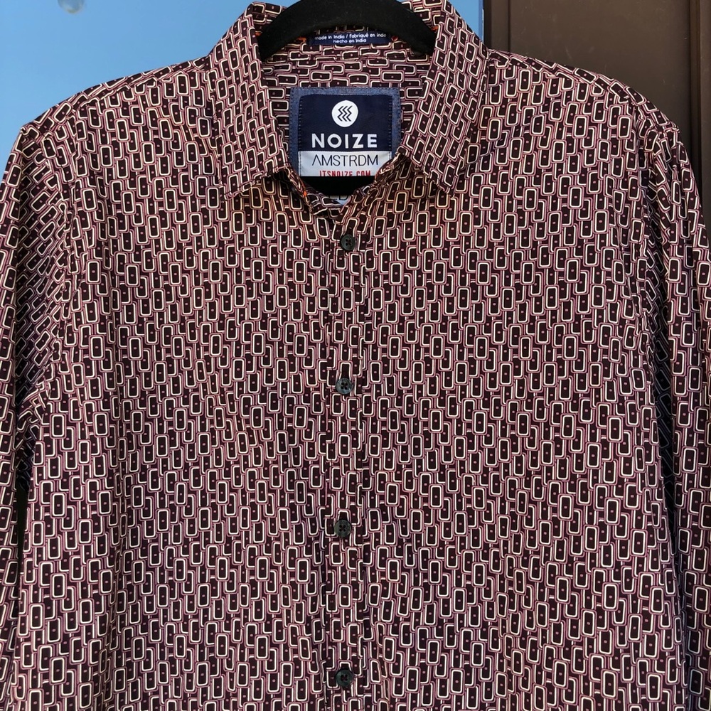 Noize Amstrdm Brown/Mauve Geo Dress Shirt M